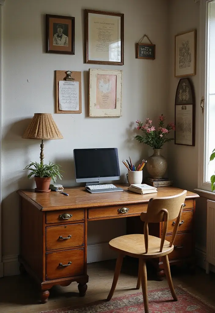 25 Vintage Aesthetic Room Ideas You’ll Want to Copy - 19. Vintage-inspired Desk Space