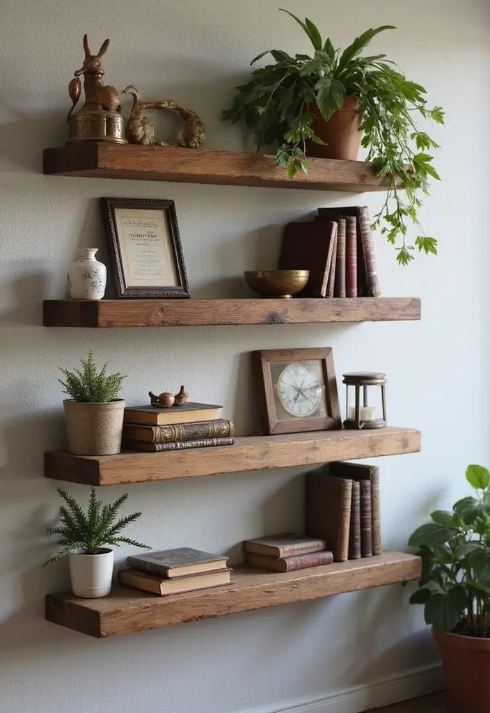 25 Vintage Aesthetic Room Ideas You’ll Want to Copy - 2. Floating Shelves with Vintage Finds