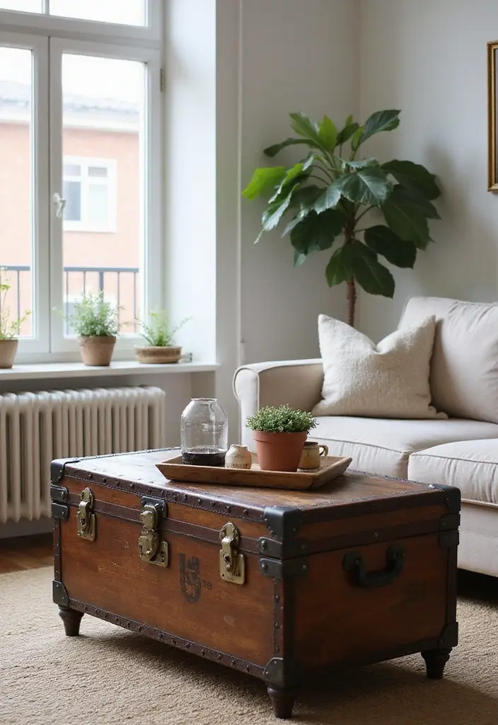 25 Vintage Apartment Decor Ideas to Maximize Small Spaces 19 25 Vintage Apartment Decor Ideas to Maximize Small Spaces - 19. Vintage Trunks as Coffee Tables
