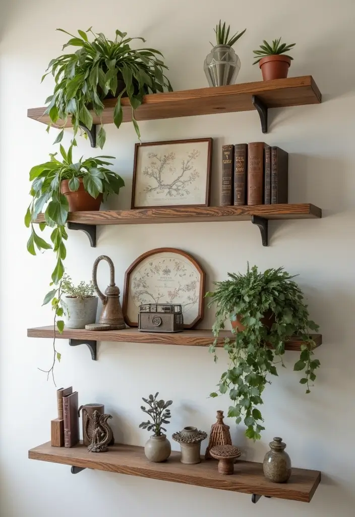 25 Vintage Decoracion Ideas for a Timeless Home 16 25 Vintage Decoracion Ideas for a Timeless Home - 16. Vintage Wall Shelves