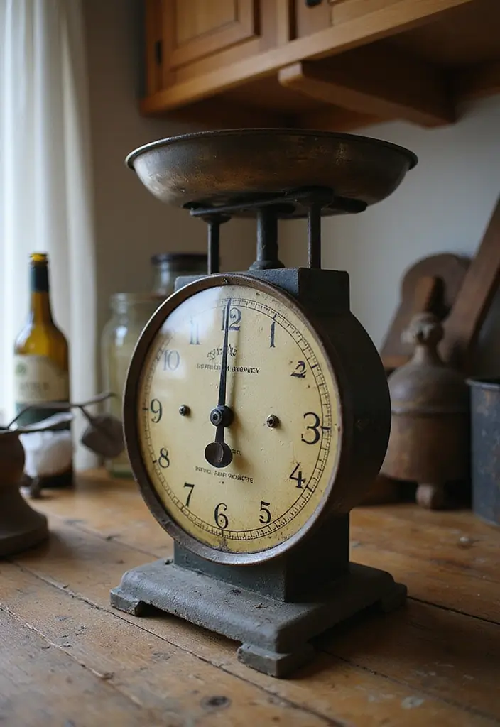 25 Vintage Küche Ideen voller Charakter und Stil 23 25 Vintage Küche Ideen voller Charakter und Stil - 23. Alte Küchenwaagen als funktionale Dekoration