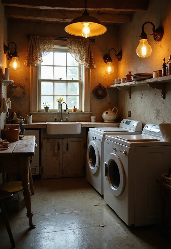 25 Vintage Laundry Room Decor Ideas Full of Charm 22 25 Vintage Laundry Room Decor Ideas Full of Charm - 22. Warm Lighting