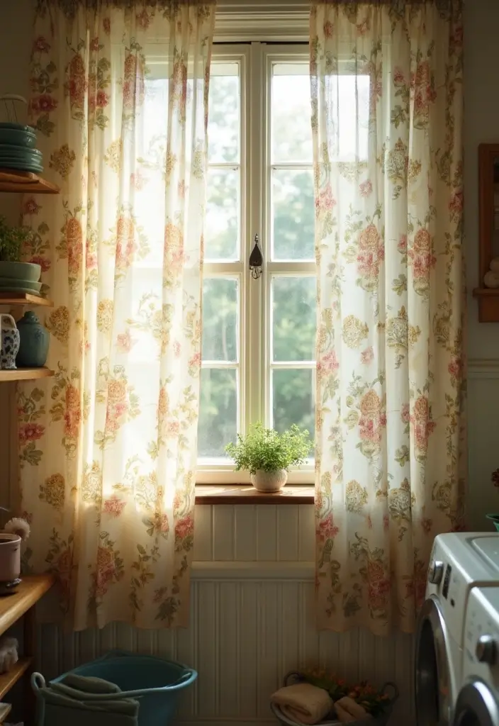 25 Vintage Laundry Room Decor Ideas Full of Charm 6 25 Vintage Laundry Room Decor Ideas Full of Charm - 6. Floral Curtains
