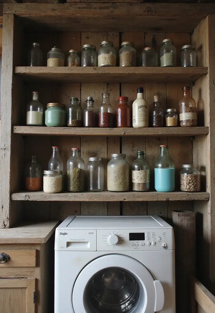 25 Vintage Laundry Room Decor Ideas Full of Charm 7 25 Vintage Laundry Room Decor Ideas Full of Charm - 7. Vintage Jars and Bottles