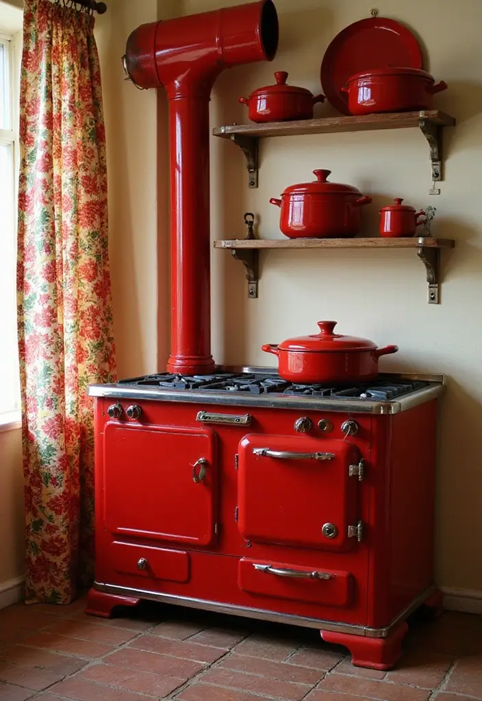 25 Vintage Stoves Ideas That Bring Retro Character Home 2 25 Vintage Stoves Ideas That Bring Retro Character Home - 2. Bold Red Stove