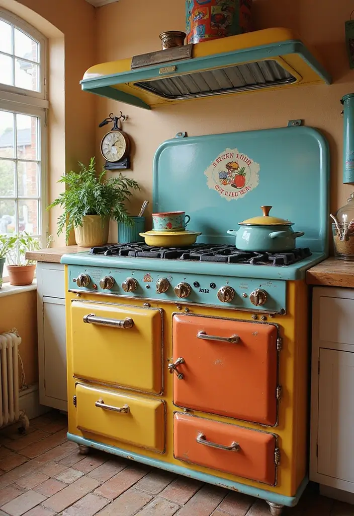 25 Vintage Stoves Ideas That Bring Retro Character Home 9 25 Vintage Stoves Ideas That Bring Retro Character Home - 9. Colorful Retro Stove Coatings