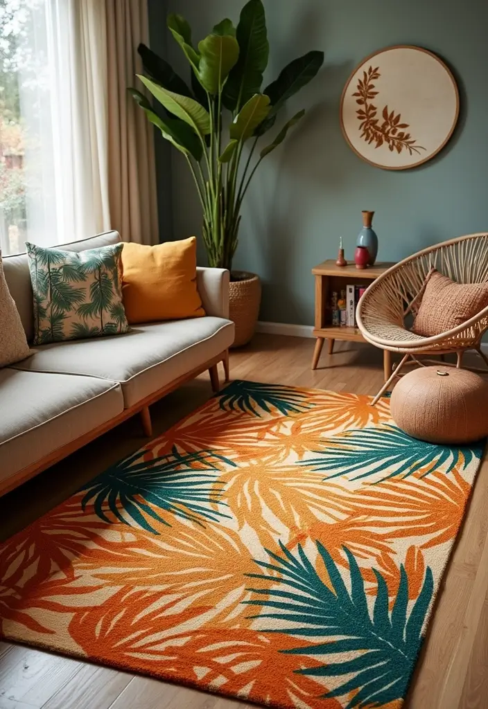 25 Vintage Tiki Decor Ideas with Tropical Retro Vibes 16 25 Vintage Tiki Decor Ideas with Tropical Retro Vibes - 16. Tiki-Themed Rugs