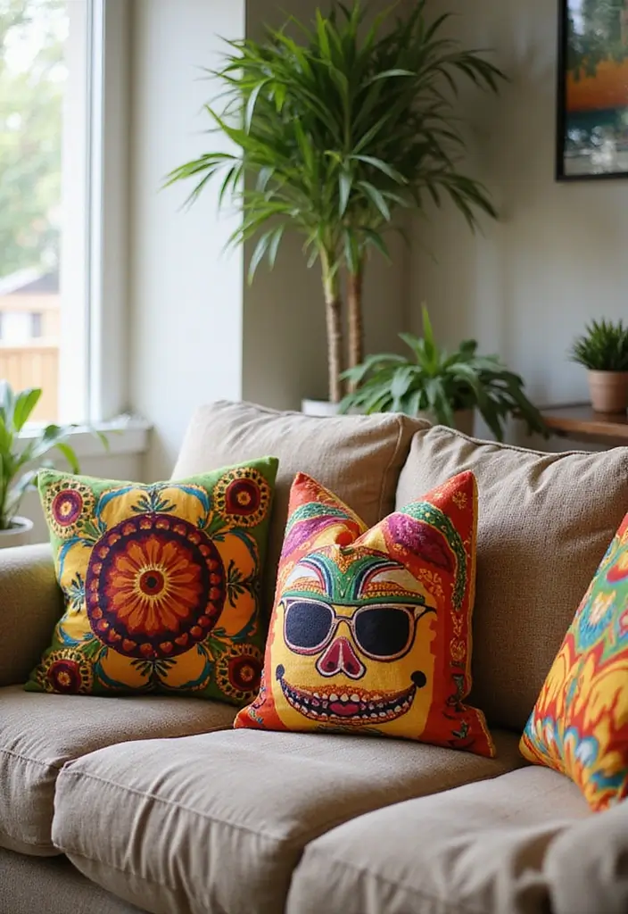 25 Vintage Tiki Decor Ideas with Tropical Retro Vibes 17 25 Vintage Tiki Decor Ideas with Tropical Retro Vibes - 17. Tiki Style Throw Pillows