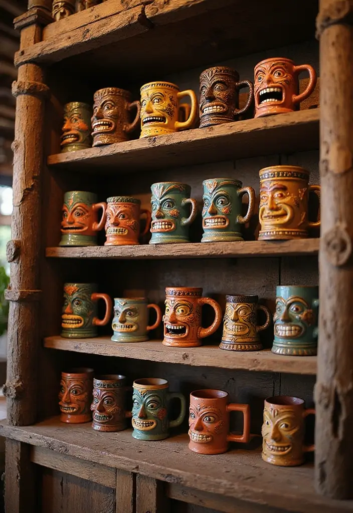 25 Vintage Tiki Decor Ideas with Tropical Retro Vibes 5 25 Vintage Tiki Decor Ideas with Tropical Retro Vibes - 5. Vintage Tiki Mugs
