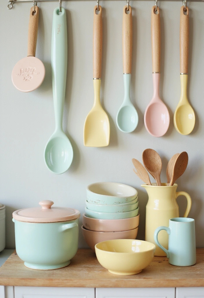 26 Decoração Cozinha Vintage Ideias Aconchegantes 2 26 Decoração Cozinha Vintage Ideias Aconchegantes - 2. Utensílios de Cozinha em Cores Pastel