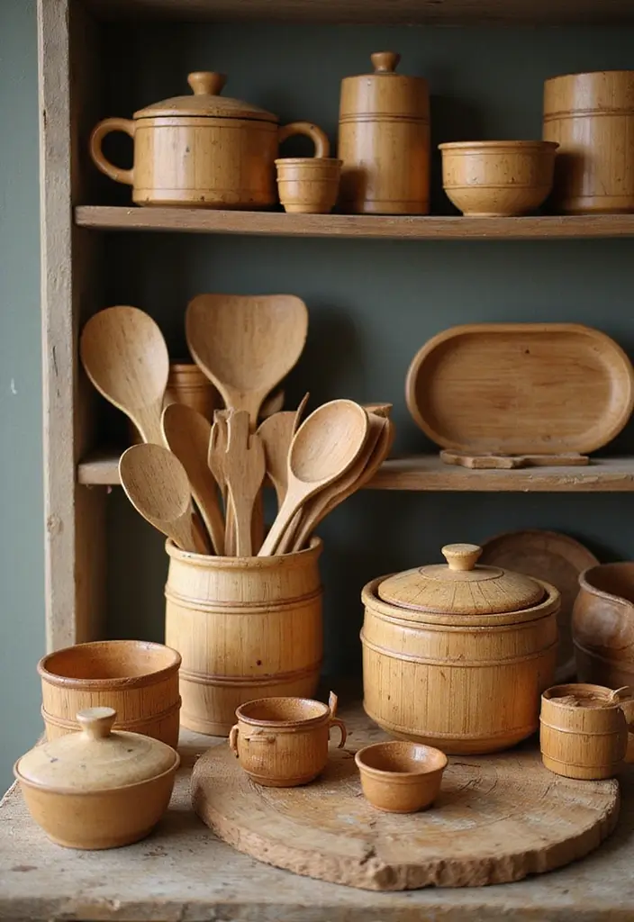 26 Decoração Cozinha Vintage Ideias Aconchegantes 20 26 Decoração Cozinha Vintage Ideias Aconchegantes - 20. Acessórios de Cozinha em Bambu