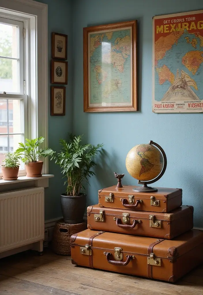 26 Eclectic Vintage Decor Ideas for a Stylish Home 24 26 Eclectic Vintage Decor Ideas for a Stylish Home - 24. Vintage Travel Finds