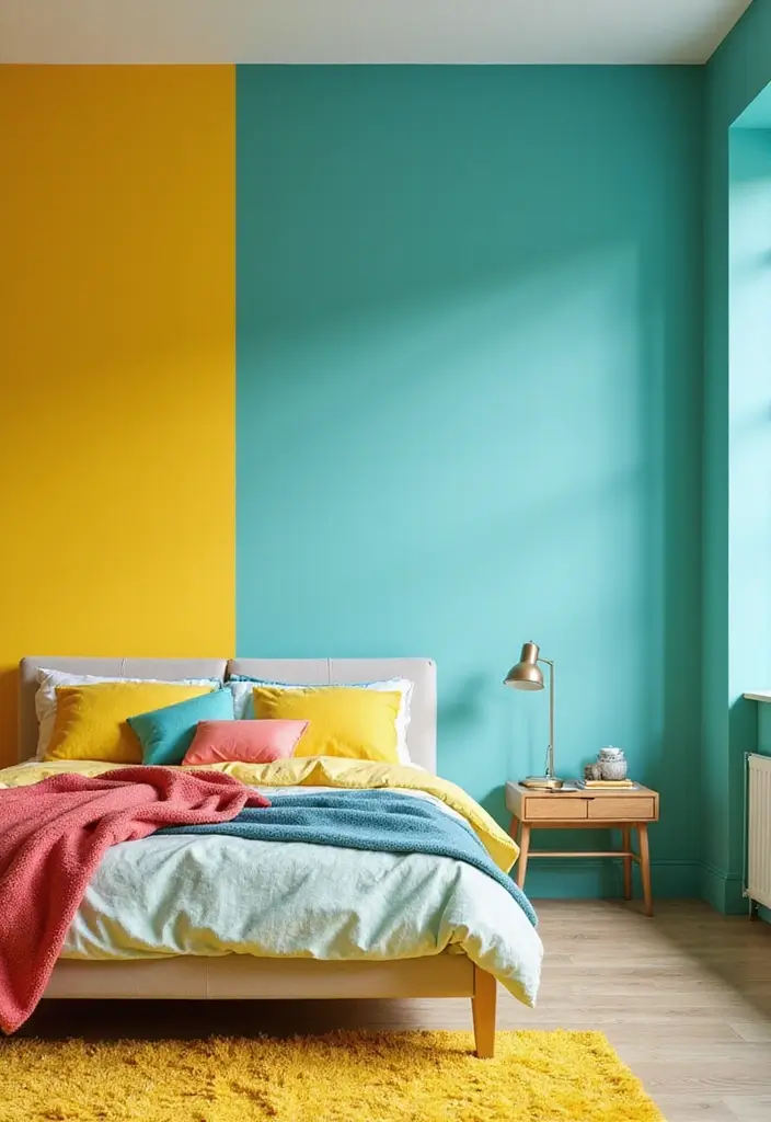 26 Retro Bedrooms That Feel Playful and Stylish 1 26 Retro Bedrooms That Feel Playful and Stylish - 1. Bold Color Blocks