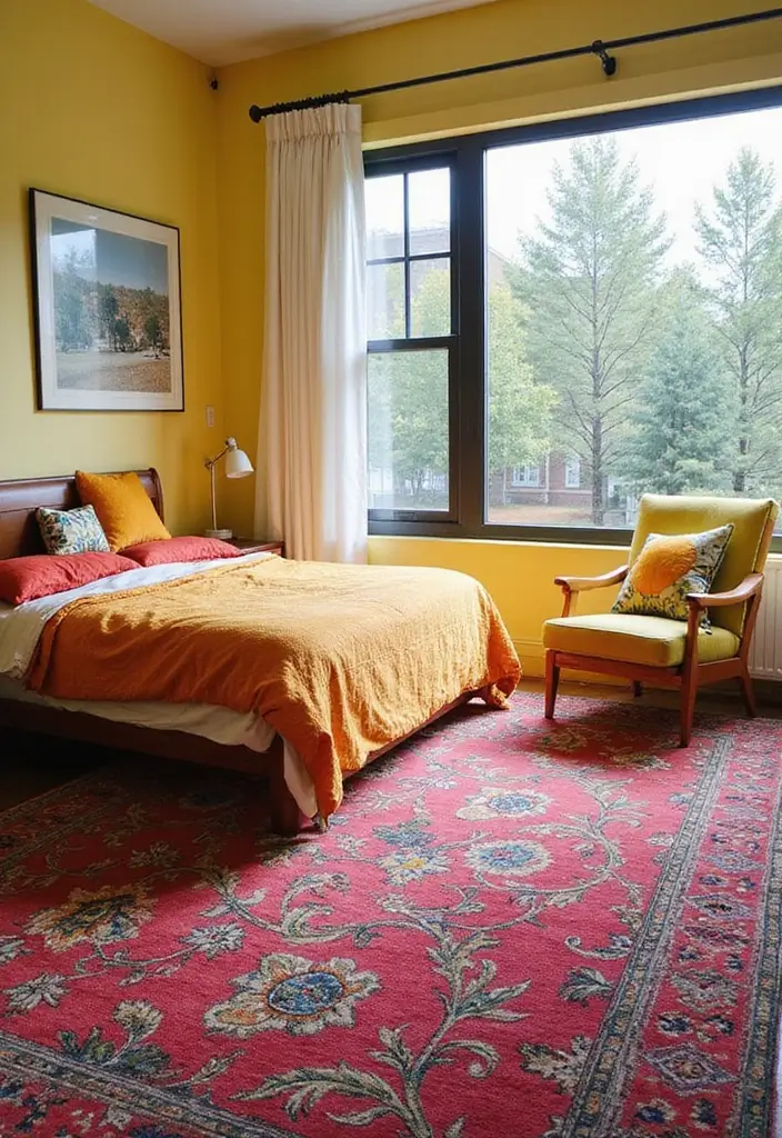 26 Retro Bedrooms That Feel Playful and Stylish 10 26 Retro Bedrooms That Feel Playful and Stylish - 10. Colorful Rugs