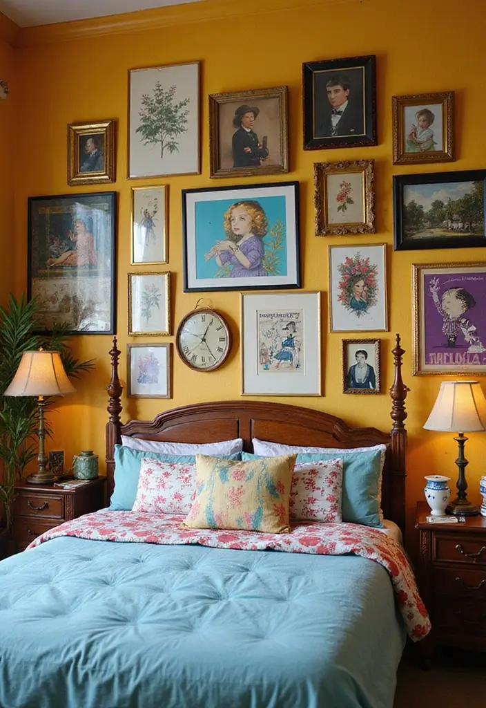 26 Retro Bedrooms That Feel Playful and Stylish 13 26 Retro Bedrooms That Feel Playful and Stylish - 13. Vintage Wall Art