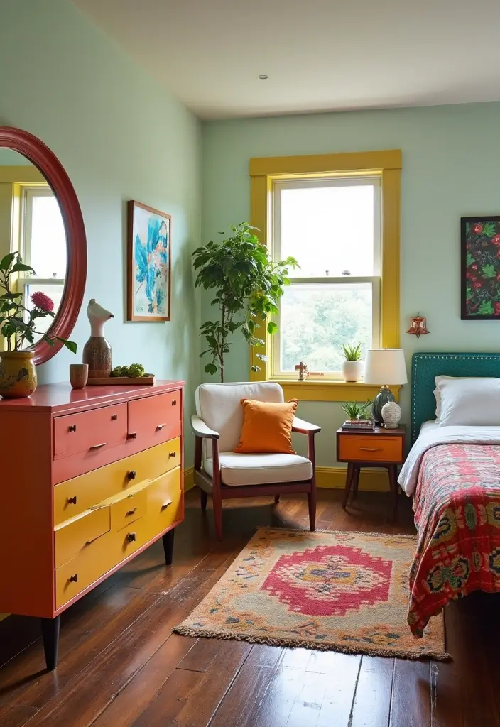 26 Retro Bedrooms That Feel Playful and Stylish 4 26 Retro Bedrooms That Feel Playful and Stylish - 4. Quirky Furniture Choices
