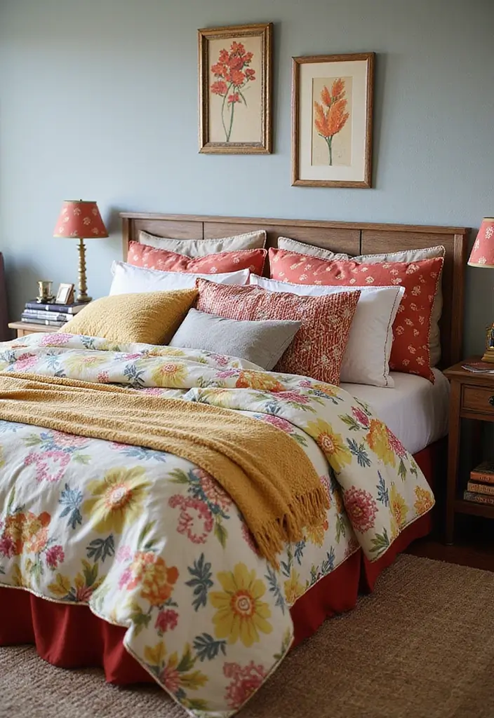 26 Retro Bedrooms That Feel Playful and Stylish 8 26 Retro Bedrooms That Feel Playful and Stylish - 8. Retro-Inspired Bedding