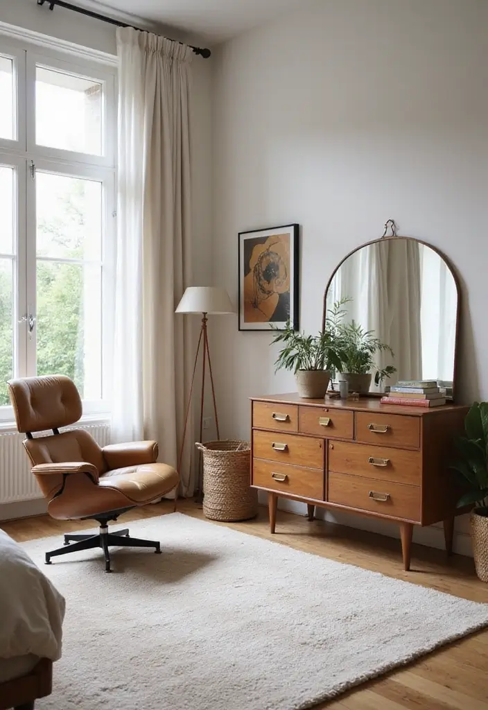 26 Retro Bedrooms That Feel Playful and Stylish 9 26 Retro Bedrooms That Feel Playful and Stylish - 9. Iconic Furniture Pieces
