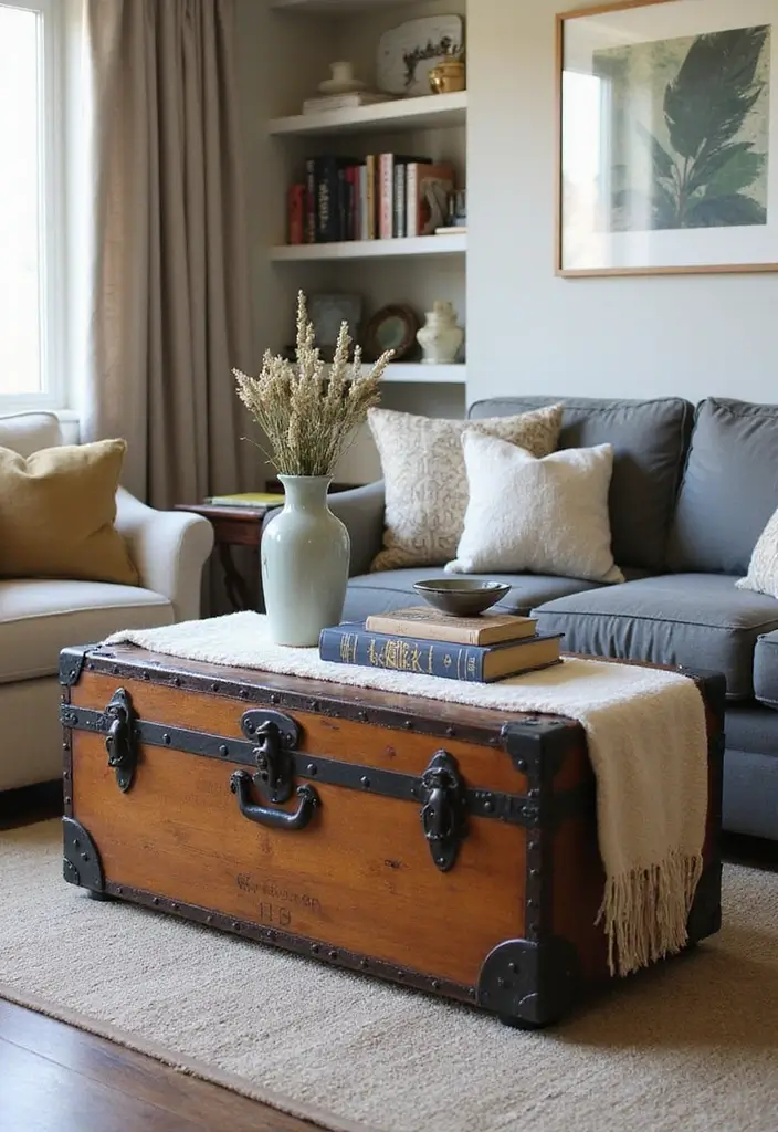 26 Rustic Vintage Decor Ideas That Blend Old and Cozy 10 26 Rustic Vintage Decor Ideas That Blend Old and Cozy - 10. Vintage Trunk Coffee Table