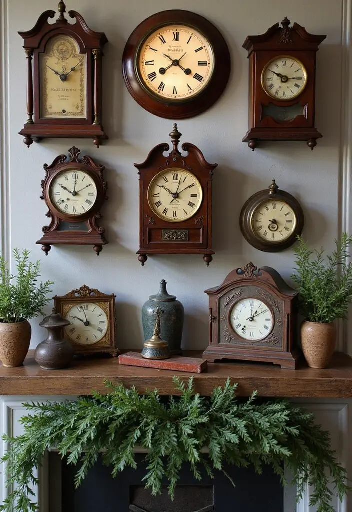 26 Rustic Vintage Decor Ideas That Blend Old and Cozy 12 26 Rustic Vintage Decor Ideas That Blend Old and Cozy - 12. Antique Clock Collection