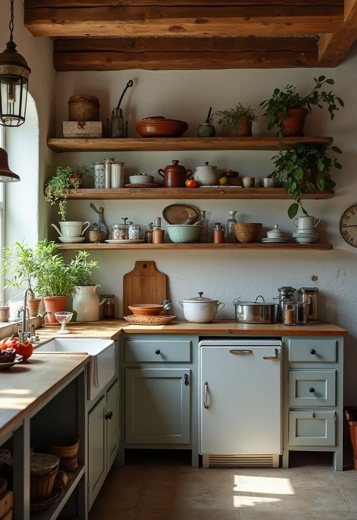 26 Rustic Vintage Decor Ideas That Blend Old and Cozy 5 26 Rustic Vintage Decor Ideas That Blend Old and Cozy - 5. Farmhouse-Style Open Shelving