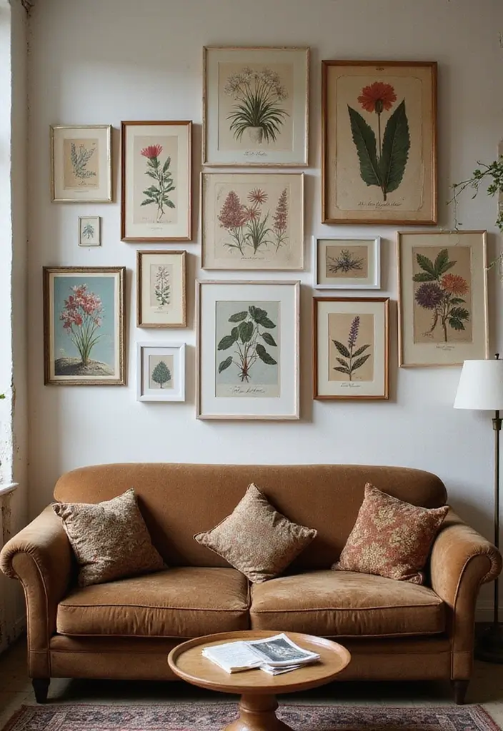 26 Vintage Living Room Designs That Feel Cozy and Classic 15 26 Vintage Living Room Designs That Feel Cozy and Classic - 15. Vintage-inspired Wall Art