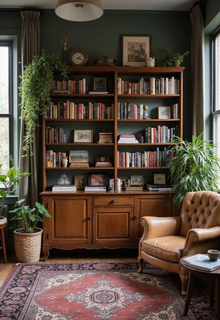 26 Vintage Living Room Designs That Feel Cozy and Classic 21 26 Vintage Living Room Designs That Feel Cozy and Classic - 21. Statement Bookshelves