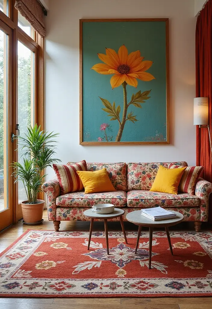 26 Vintage Living Room Designs That Feel Cozy and Classic 3 26 Vintage Living Room Designs That Feel Cozy and Classic - 3. Retro Patterns Galore