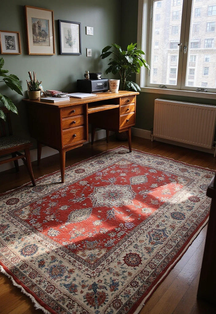 26 Vintage Office Decor Ideas That Mix Work and Style 10 26 Vintage Office Decor Ideas That Mix Work and Style - 10. Vintage Rugs