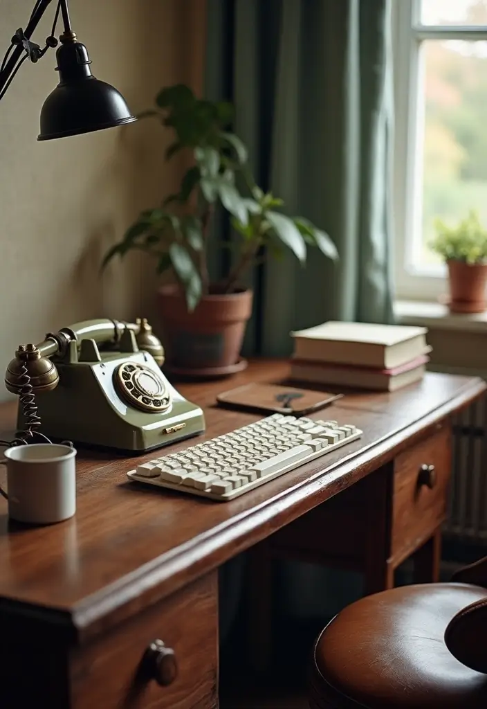 26 Vintage Office Decor Ideas That Mix Work and Style 14 26 Vintage Office Decor Ideas That Mix Work and Style - 14. Retro-inspired Technology