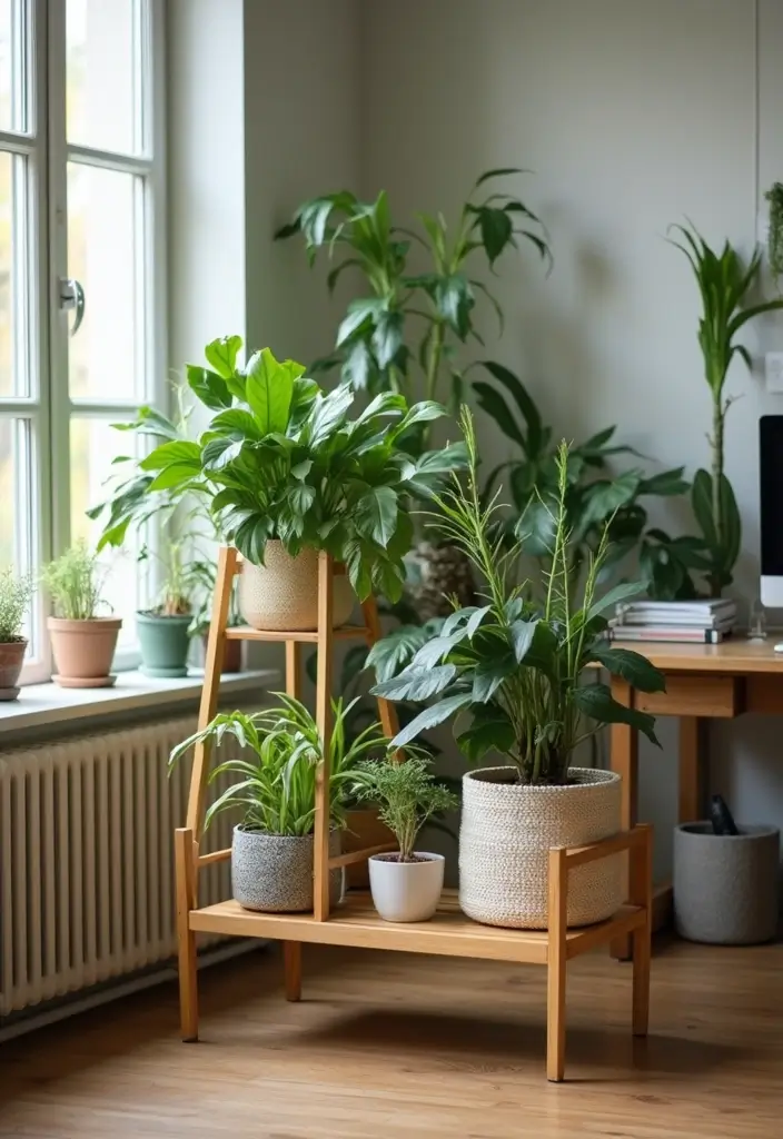 26 Vintage Office Decor Ideas That Mix Work and Style 17 26 Vintage Office Decor Ideas That Mix Work and Style - 17. Retro Plant Stands