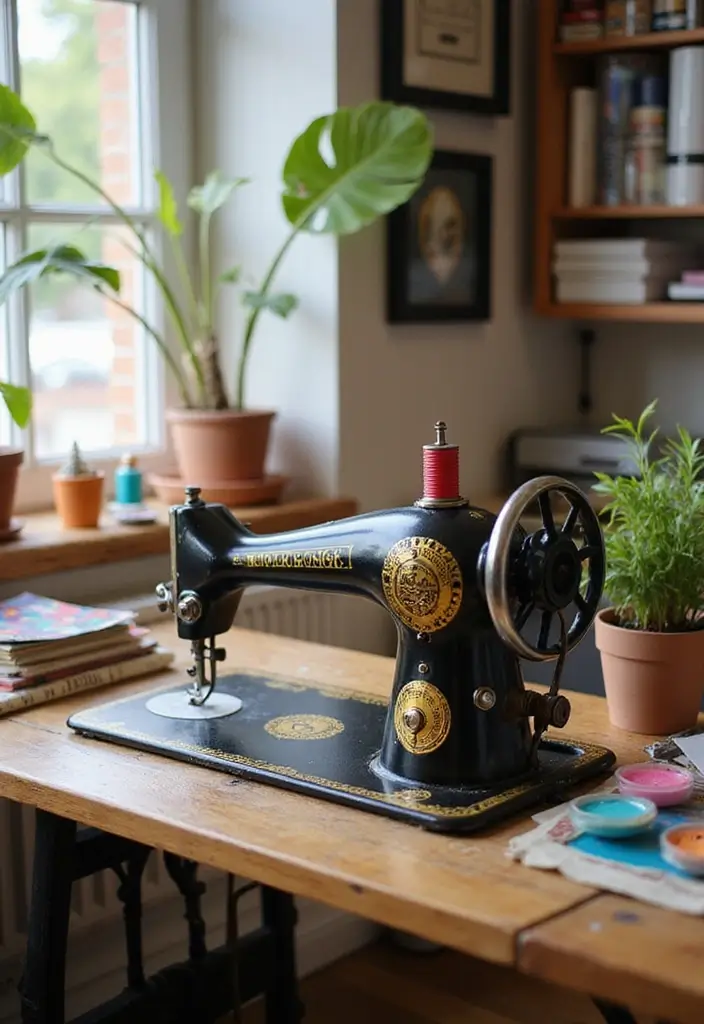 26 Vintage Office Decor Ideas That Mix Work and Style 19 26 Vintage Office Decor Ideas That Mix Work and Style - 19. Retro Sewing Machines
