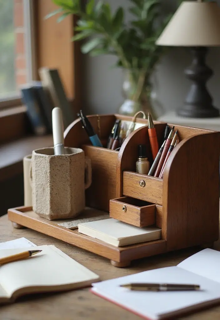 26 Vintage Office Decor Ideas That Mix Work and Style 21 26 Vintage Office Decor Ideas That Mix Work and Style - 21. Vintage Inspired Desk Organizers
