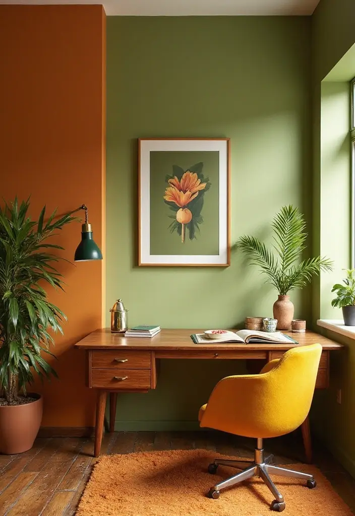 26 Vintage Office Decor Ideas That Mix Work and Style 24 26 Vintage Office Decor Ideas That Mix Work and Style - 24. Retro Color Palettes