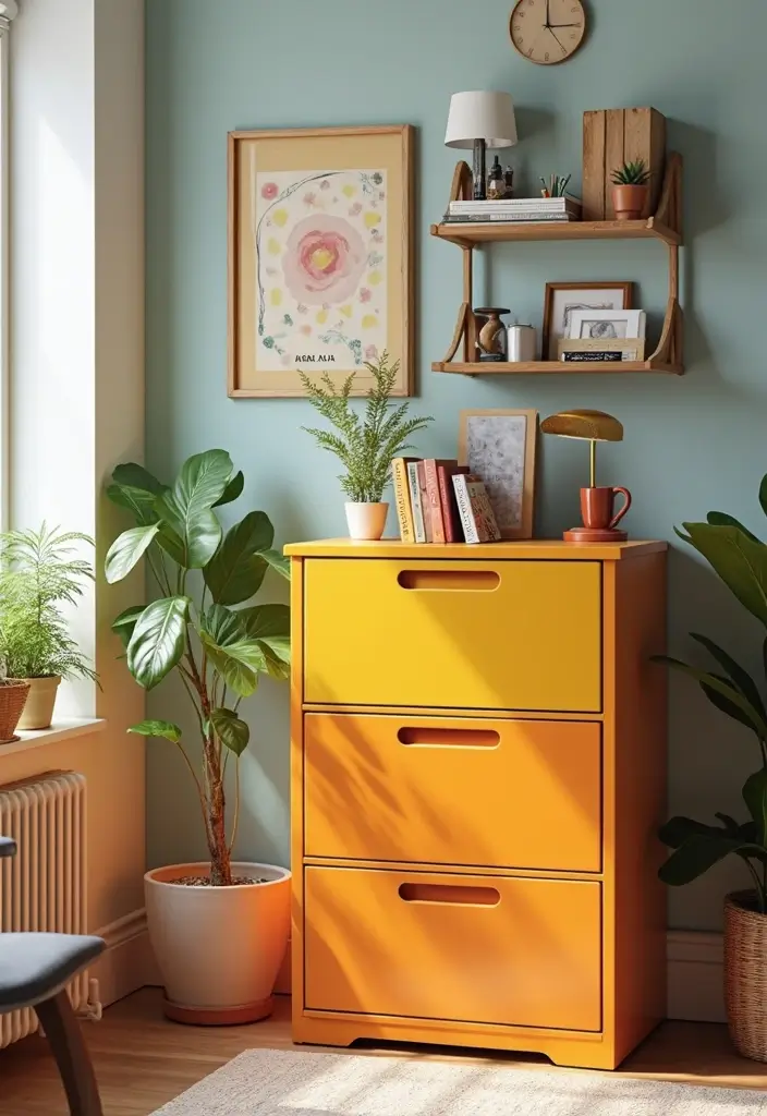 26 Vintage Office Decor Ideas That Mix Work and Style 7 26 Vintage Office Decor Ideas That Mix Work and Style - 7. Colorful File Cabinets