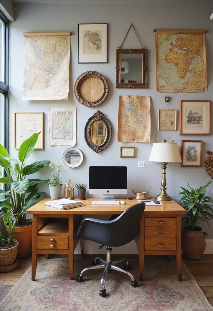 26 Vintage Office Decor Ideas That Mix Work and Style 9 26 Vintage Office Decor Ideas That Mix Work and Style - 9. Quirky Wall Decor