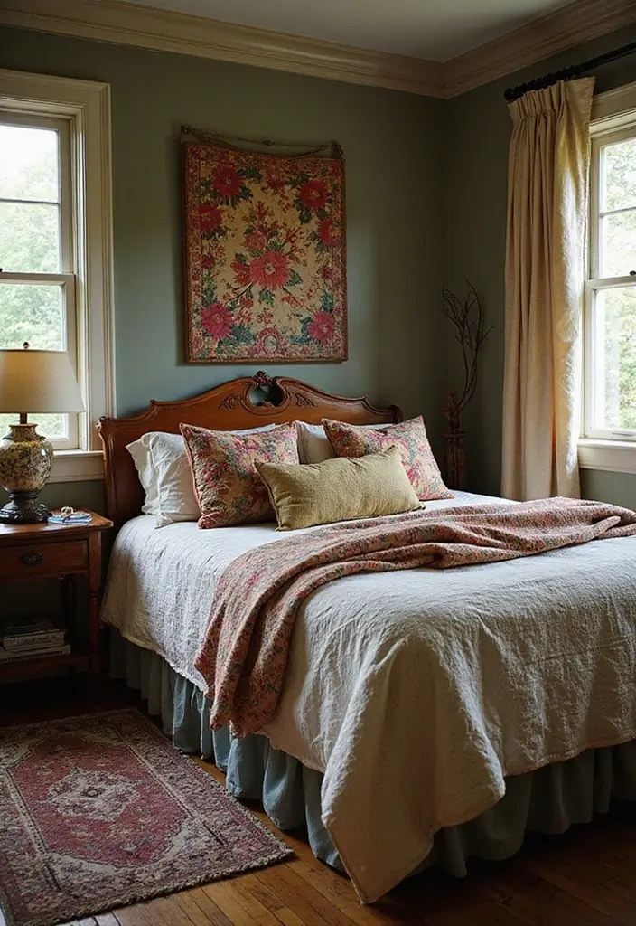 27 Bedroom Vintage Ideas That Bring Timeless Charm - 16. Vintage Textiles