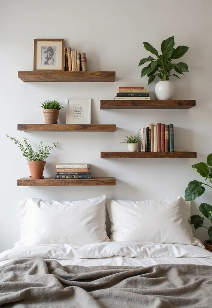 27 Bedroom Vintage Ideas That Bring Timeless Charm - 22. Vintage-inspired Wall Shelves