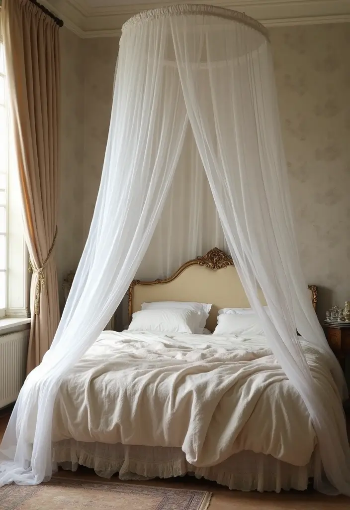 27 Bedroom Vintage Ideas That Bring Timeless Charm - 25. Vintage-Inspired Bed Canopies