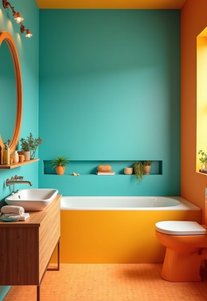 27 Retro Bathroom Ideas That Feel Playful and Unique 13 27 Retro Bathroom Ideas That Feel Playful and Unique - 13. Vibrant Color Palettes
