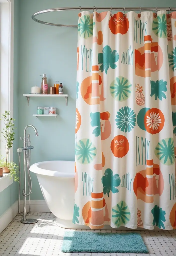27 Retro Bathroom Ideas That Feel Playful and Unique 16 27 Retro Bathroom Ideas That Feel Playful and Unique - 16. Customized Shower Curtains