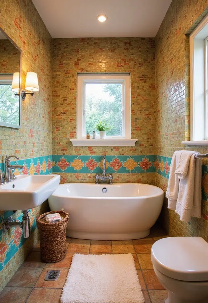 27 Retro Bathroom Ideas That Feel Playful and Unique 19 27 Retro Bathroom Ideas That Feel Playful and Unique - 19. Retro Accent Wall