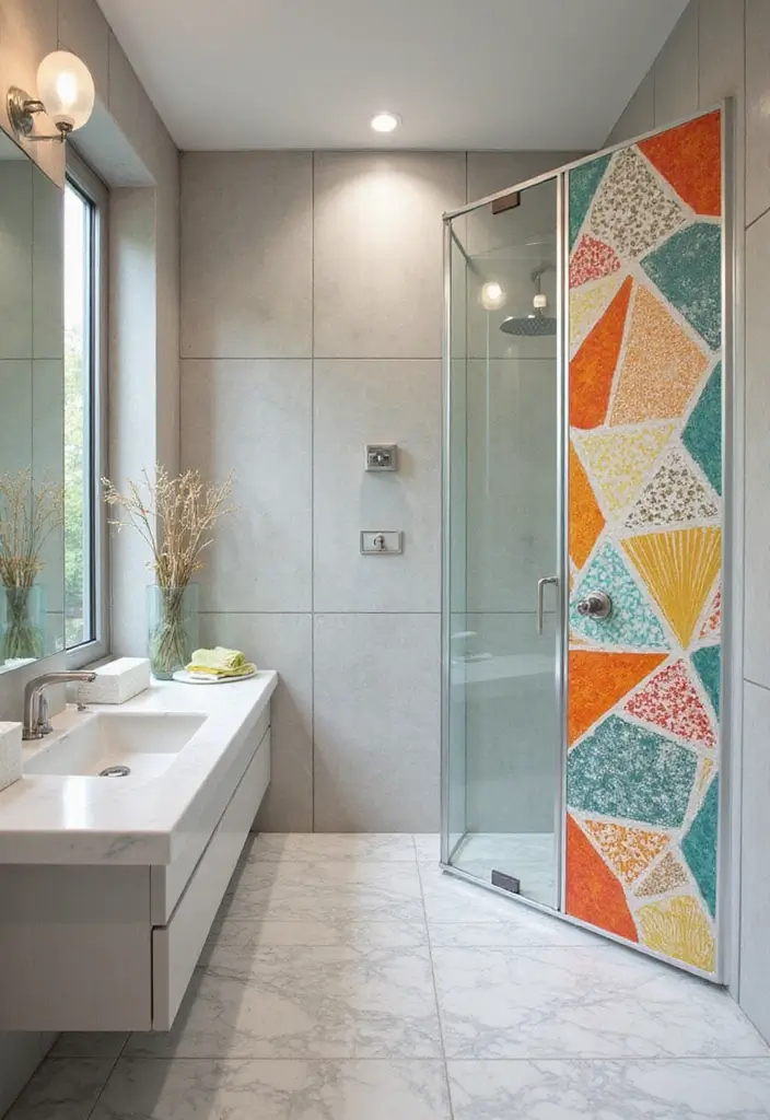 27 Retro Bathroom Ideas That Feel Playful and Unique 22 27 Retro Bathroom Ideas That Feel Playful and Unique - 22. Artistic Shower Doors