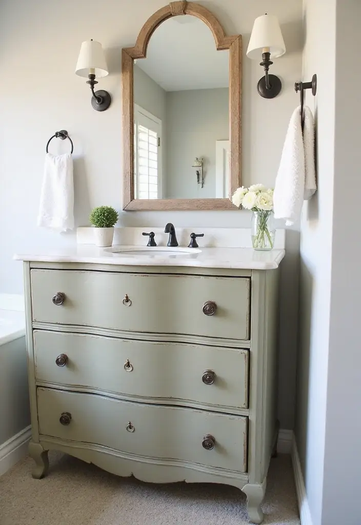 27 Retro Bathroom Ideas That Feel Playful and Unique 23 27 Retro Bathroom Ideas That Feel Playful and Unique - 23. Upcycled Furniture