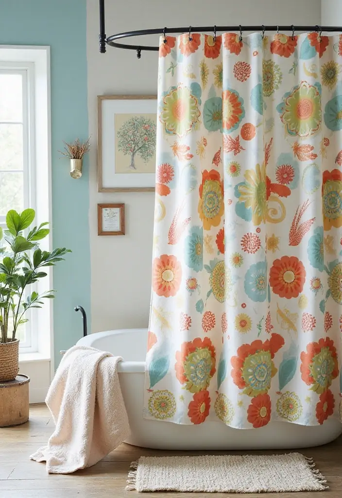 27 Retro Bathroom Ideas That Feel Playful and Unique 6 27 Retro Bathroom Ideas That Feel Playful and Unique - 6. Decorative Shower Curtains