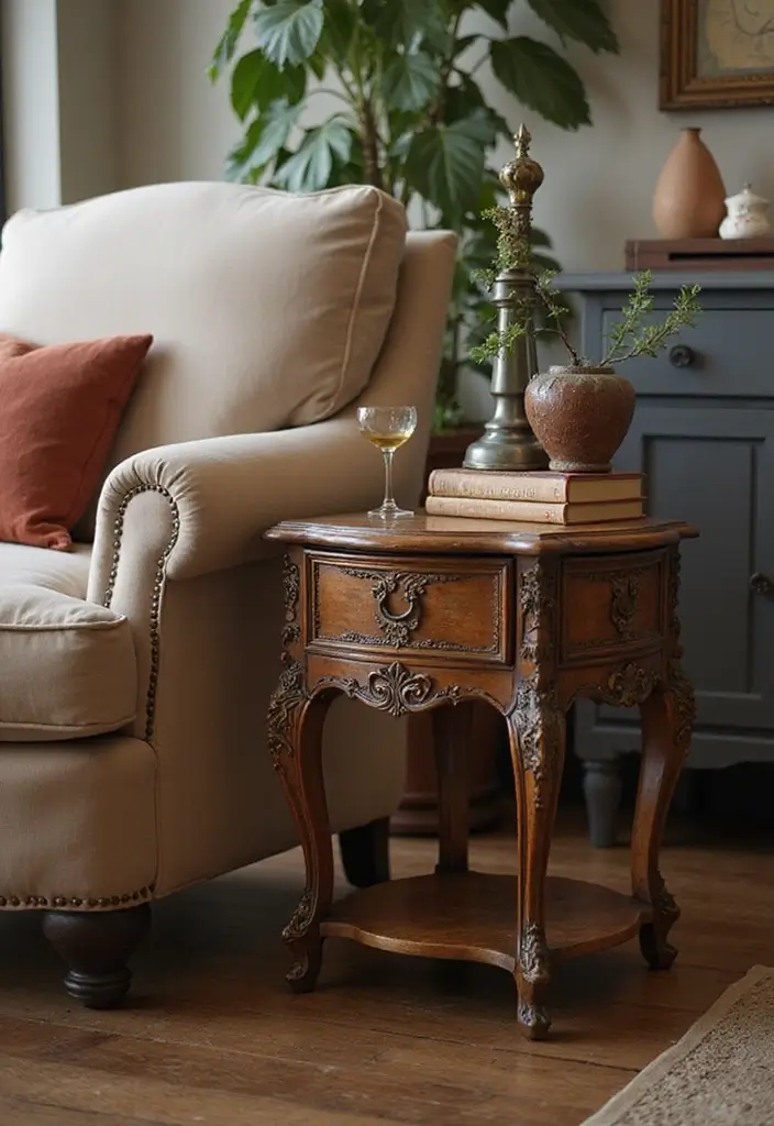 27 Sala Vintage Inspirações Para Sua Casa 16 27 Sala Vintage Inspirações Para Sua Casa - 16. Mesas Laterais de Estilo Vintage
