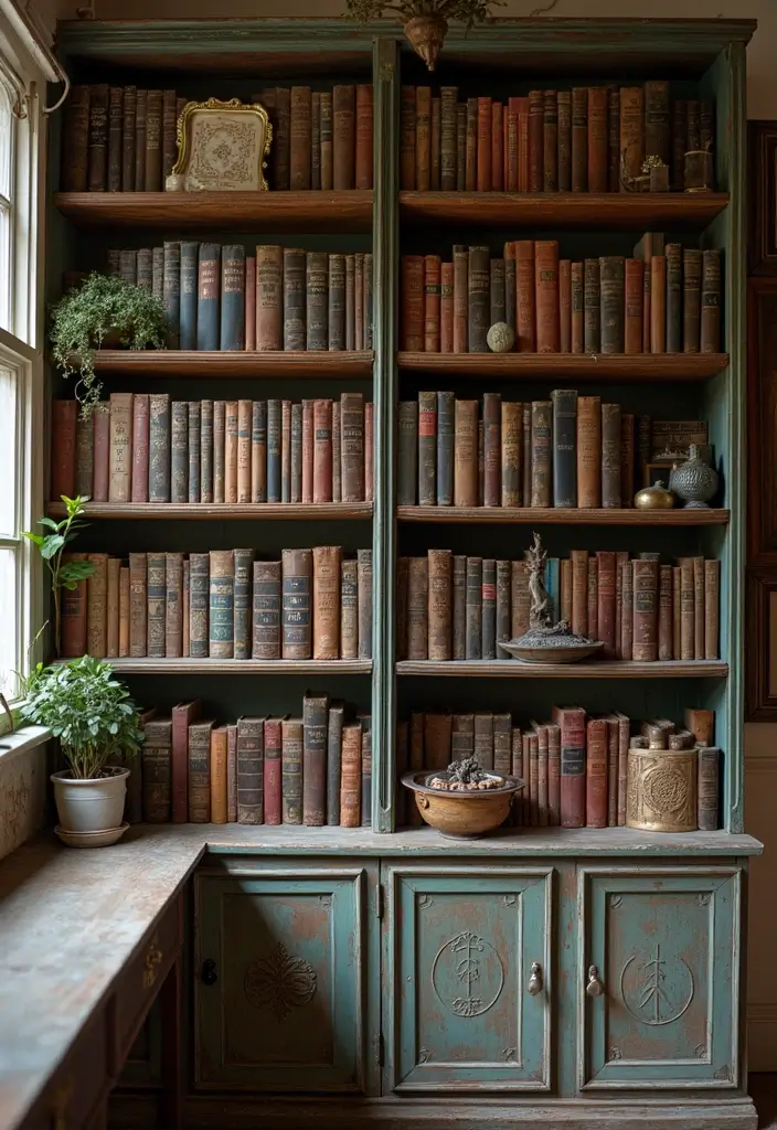 27 Sala Vintage Inspirações Para Sua Casa 7 27 Sala Vintage Inspirações Para Sua Casa - 7. Estantes de Livros Vintage