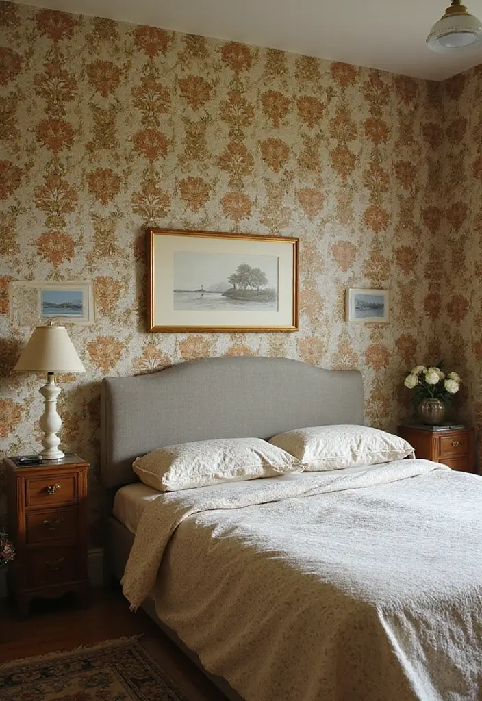 27 Vintage Bedroom Decor Inspirations Full of Elegance - 16. Vintage Wallpaper