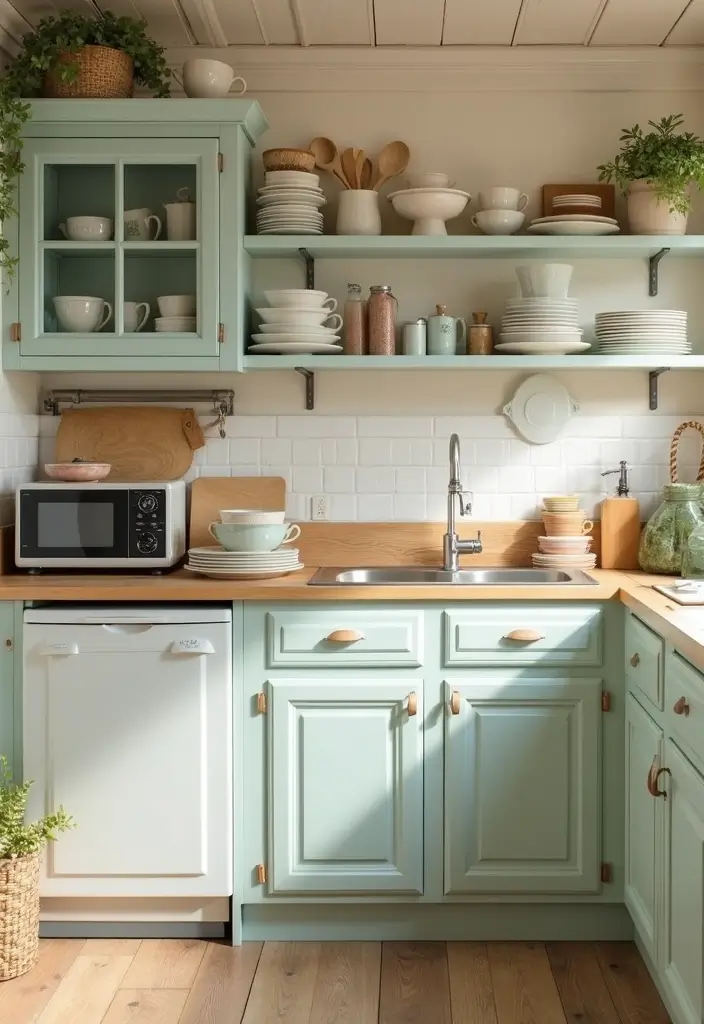 27 Vintage Cottage Kitchen Ideas That Feel Warm and Inviting 1 27 Vintage Cottage Kitchen Ideas That Feel Warm and Inviting - 1. Soft Pastels for a Gentle Touch