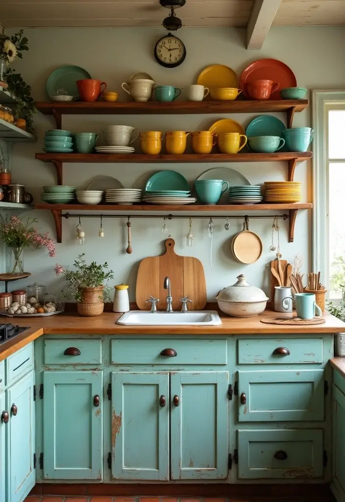 27 Vintage Cottage Kitchen Ideas That Feel Warm and Inviting 10 27 Vintage Cottage Kitchen Ideas That Feel Warm and Inviting - 10. Vintage Tableware Display